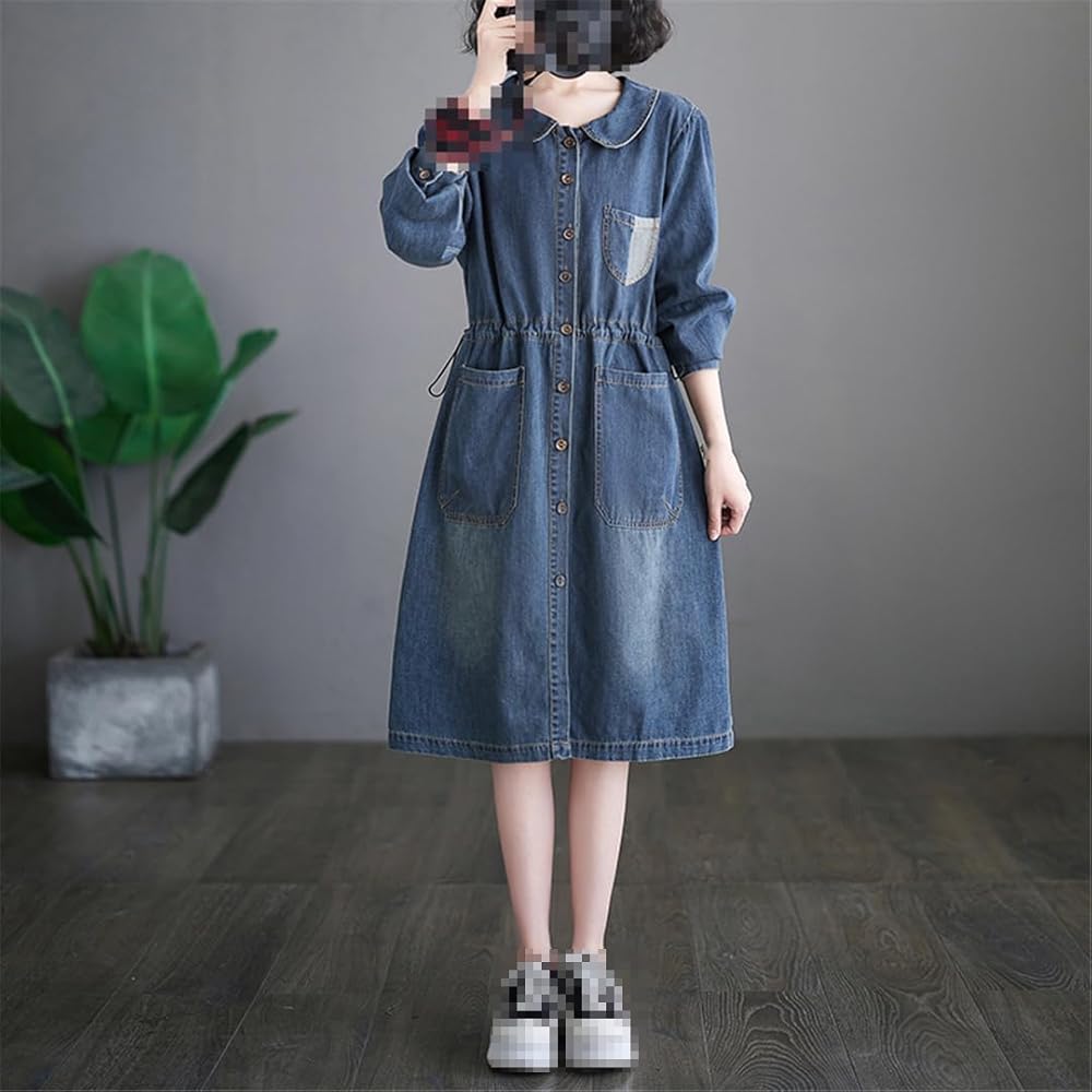 ミストレアス Denim Amerian Sleeve Long Dress Denim Amerian Sleeve Long Dress - MISTREASS